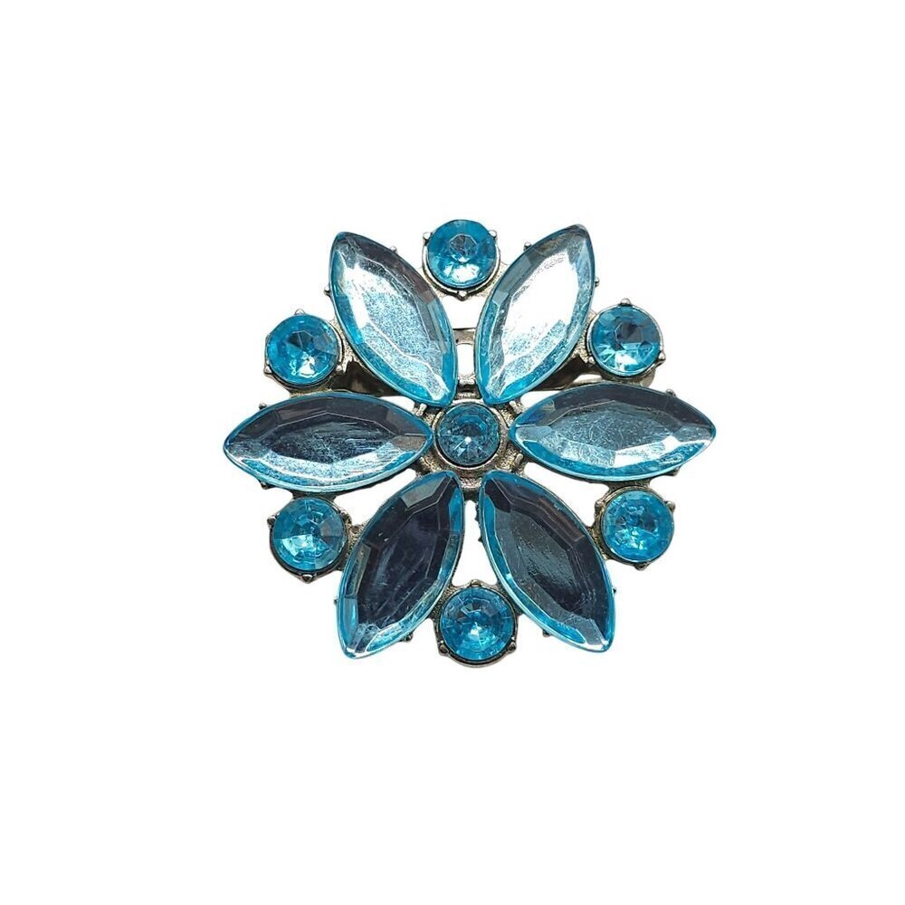 Vintage Style Blue Plastic Rhinestone Brooch Pin